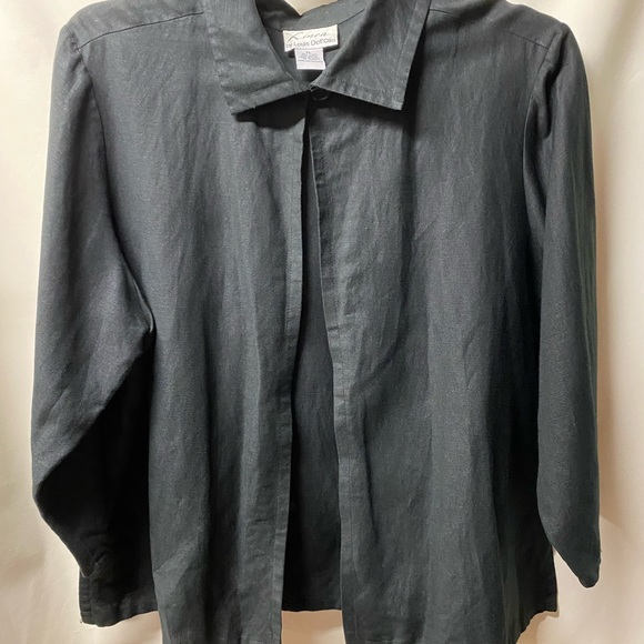 Jet black linen/rayon blazer, jacket - Linea, 1 button, 3/4 sleeves - Picture 1 of 7